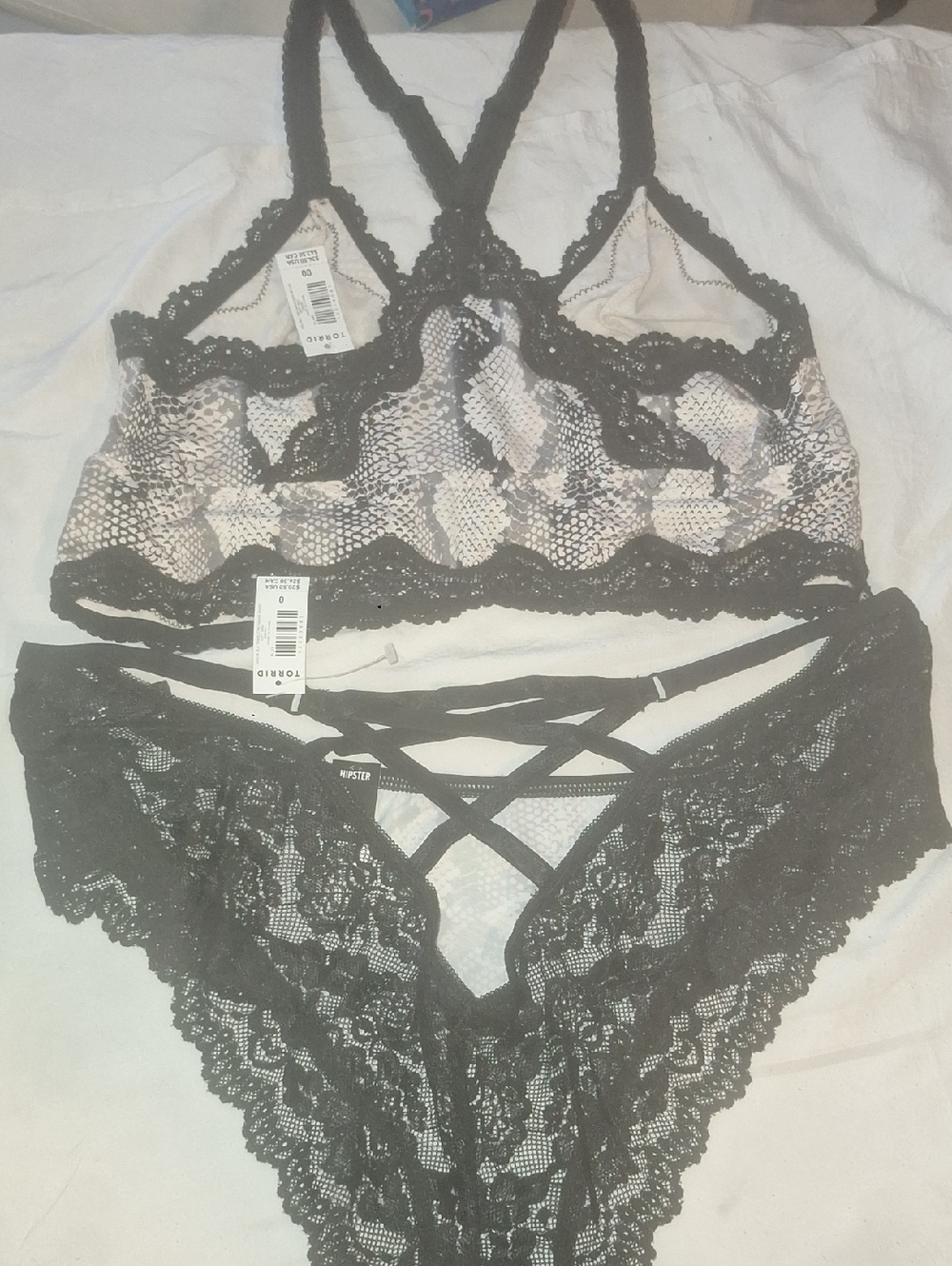torrid Black Lace Bralette and Lace Bikini Set with Nude Underlay
